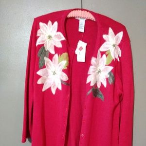 Tiara International Floral Button Up Sweater